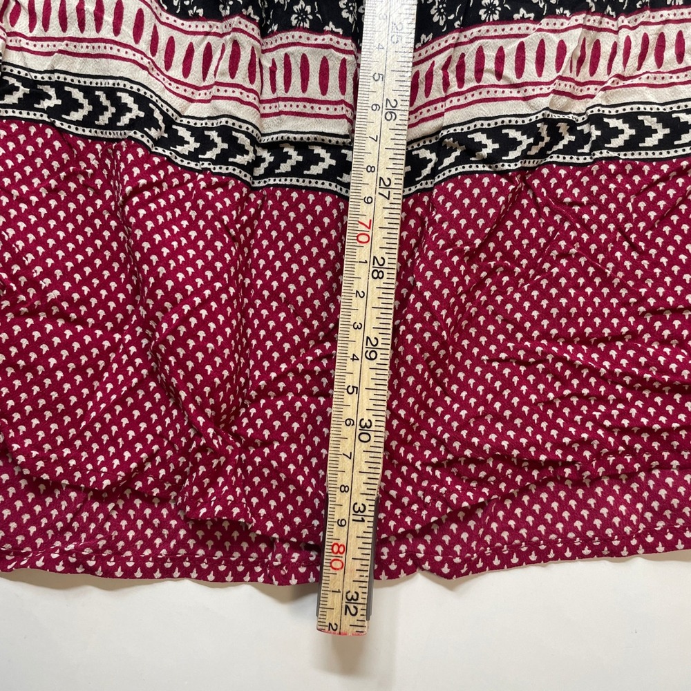 Forever 21 Boho Gypsy Floral Mixed Print V-Neck Mini Dress Black Red Folk S NWT - Picture 8 of 8